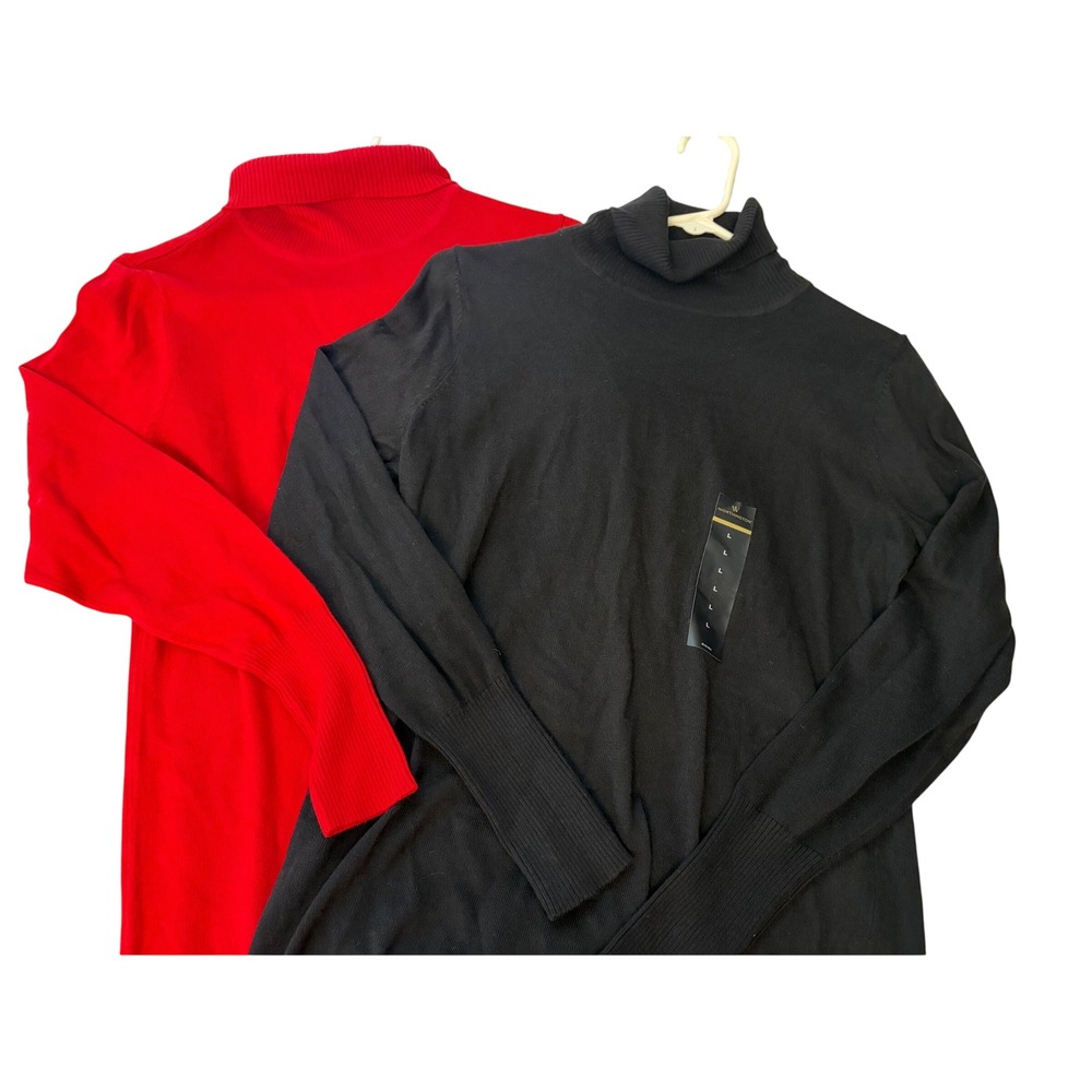 New Worthington Turtleneck Sweater L Red Black, Lot of 2 Winter, Layering, Knit